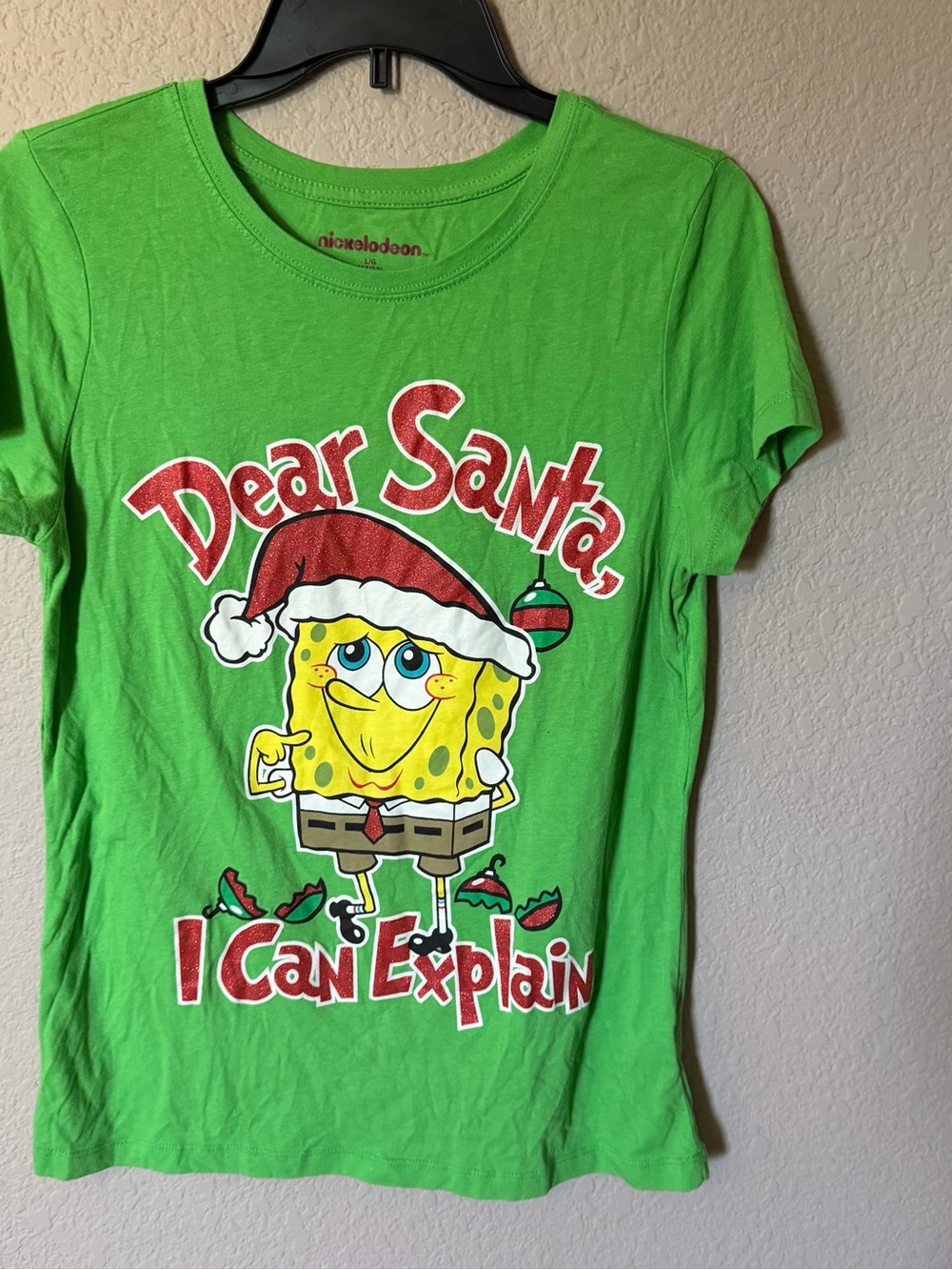 NICKELODEON Women Juniors Large 11/13 SpongeBob Dear Santa I Can Explain T-Shirt